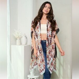 Sheer Bohemian Print Kimono Coverup